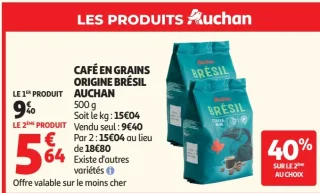 Café en grains origine Brésil Auchan