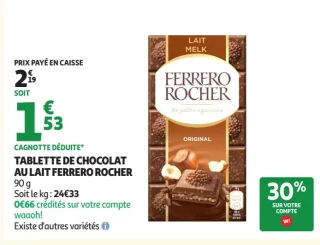 Tablette de chocolat au lait Ferrero Rocher