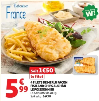 4 Filets de Merlu Façon Fish and Chips Auchan Le Poissonnier