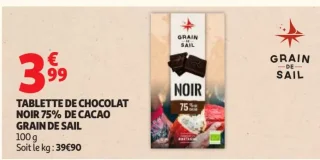 Tablette de chocolat noir 75% de cacao Grain de Sail