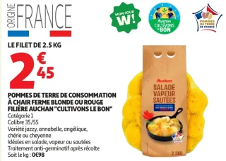 Pommes de terre de consommation à chair ferme blonde ou rouge Filière Auchan "Cultivons le bon"