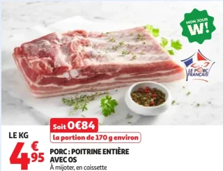 PORC : POITRINE ENTIÈRE AVEC OS À mijoter, en caissette