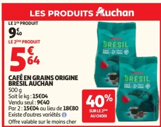 CAFÉ EN GRAINS ORIGINE BRÉSIL AUCHAN