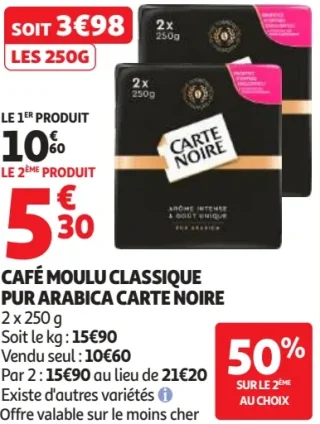 CAFÉ MOULU CLASSIQUE PUR ARABICA CARTE NOIRE