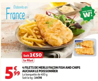 4 Filets de merlu façon fish and chips Auchan Le Poissonnier