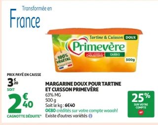 Margarine Doux pour Tartine et Cuisson Primevère