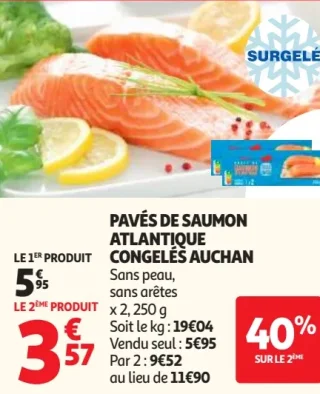 Pavés de saumon atlantique surgelés Auchan