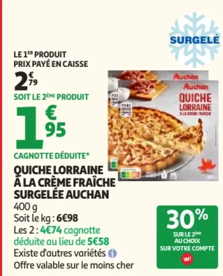 Quiche lorraine à la crème fraîche surgelée Auchan