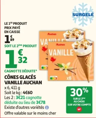 Cônes glacés vanille Auchan