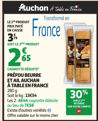Préfou Beurre et Ail Auchan À Table en France