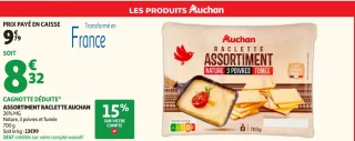 Assortiment Raclette Auchan (Nature, 3 poivres et fumée)