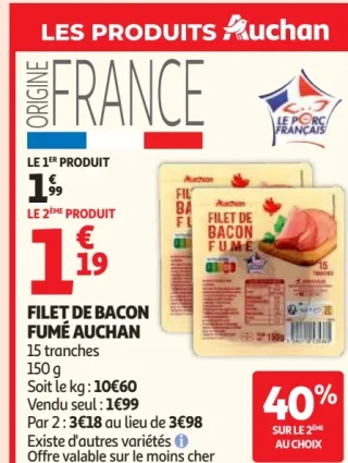 Filet de bacon fumé Auchan