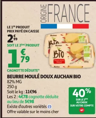 Beurre moulé doux Auchan Bio