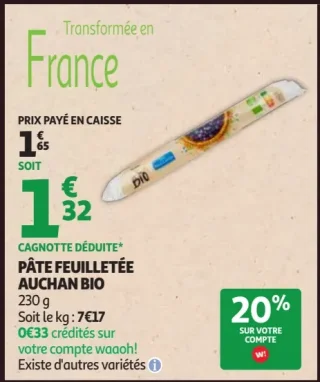Pâte feuilletée Auchan Bio