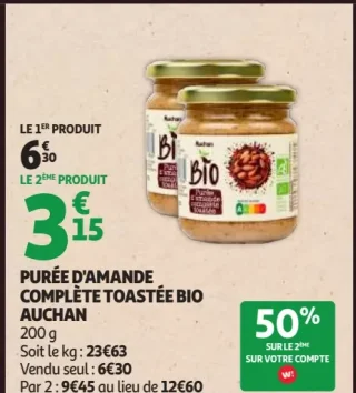 Purée d'amande complète toastée Bio Auchan