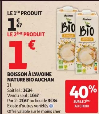 Boisson à l'avoine nature Bio Auchan