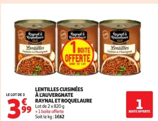 Lentilles Cuisinées à l'Auvergnate Raynal et Roquelaure