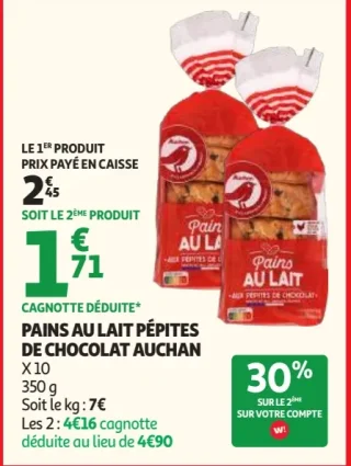 Pains au lait pépites de chocolat Auchan