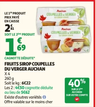 Fruits au sirop coupelles du verger Auchan