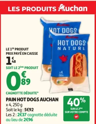 Pain Hot Dogs Nature Auchan