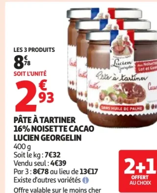 Pâte à tartiner 16% noisette cacao Lucien Georgelin