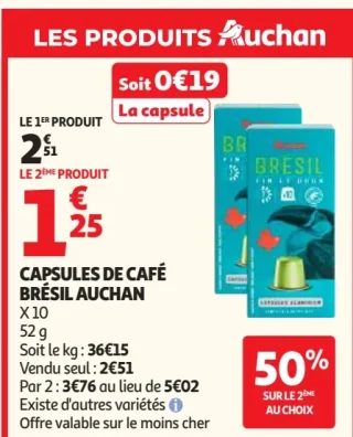 Capsules de café Brésil Auchan