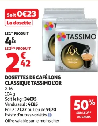 Dosettes de café long classique Tassimo l'Or