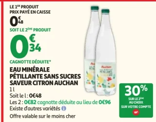 Eau minérale pétillante sans sucres saveur citron Auchan