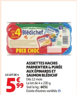 Assiettes hachis parmentier & purée aux épinards et saumon Blédichef