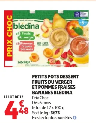 Petits pots dessert fruits du verger et pommes fraises bananes Blédina