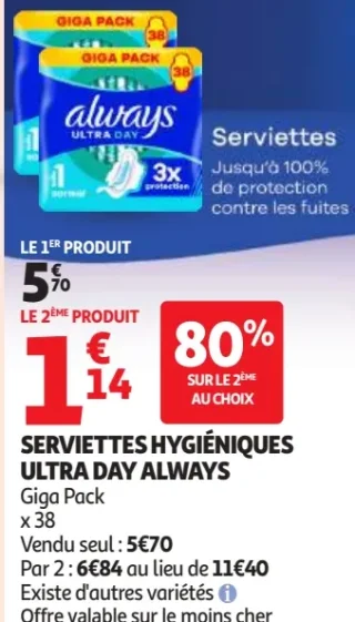 Serviettes Hygiéniques Ultra Day Always Giga Pack x 38