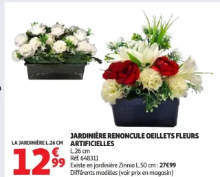 Jardinière Renoncule Oeillets Fleurs Artificielles