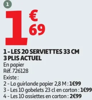 Les 20 serviettes 33 cm 3 plis Actuel