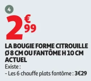 La bougie forme citrouille Ø 8 cm ou fantôme H 10 cm Actuel