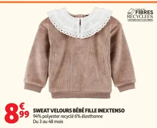 Sweat velours bébé fille Inextenso