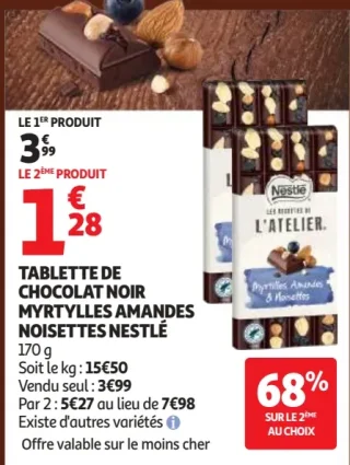 Tablette de Chocolat Noir Myrtilles Amandes Noisettes Nestlé L'Atelier