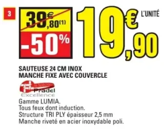 Sauteuse 24 cm inox Pradel Excellence Gamme LUMIA