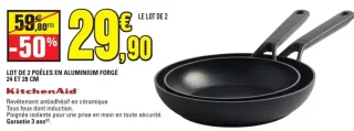 Lot de 2 poêles en aluminium forgé 24 et 28 cm KitchenAid