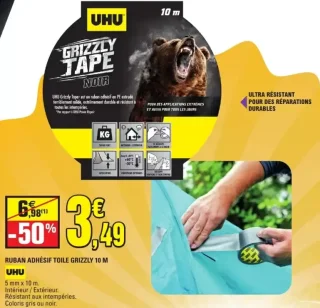Ruban adhésif toile Grizzly Tape UHU