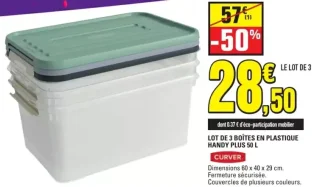 Lot de 3 boîtes en plastique Handy Plus 50 L Curver