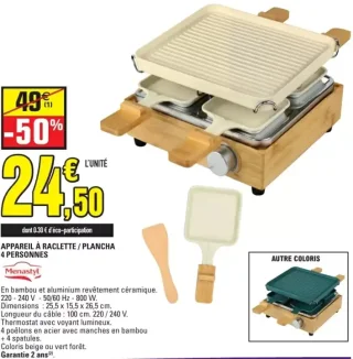 Appareil à raclette / Plancha 4 personnes Menastyl
