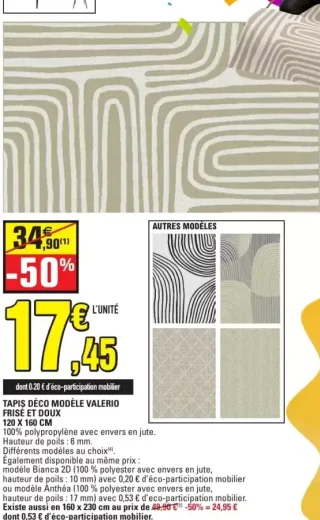 Tapis déco modèle Valerio frisé et doux