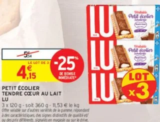 Petit Écolier Tendre Cœur au Lait LU