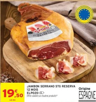 JAMBON SERRANO STG RESERVA 12 MOIS ELPOZO