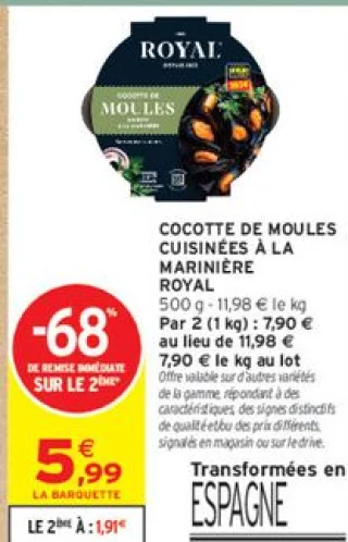 Cocotte de moules cuisinées à la marinière Royal