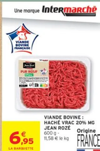Viande bovine : haché vrac 20% MG Jean Rozé