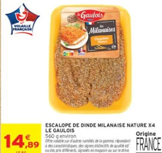 Escalope de dinde milanaise nature x4 Le Gaulois