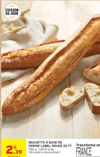 Baguette à base de farine Label Rouge x3