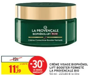 CRÈME VISAGE BIOPHÉNOL LIFT BOOSTER FERMETÉ LA PROVENÇALE BIO