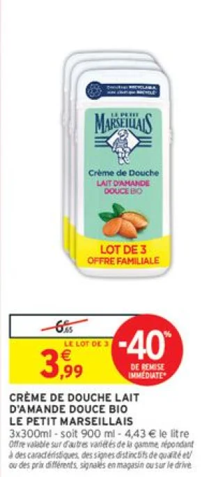 CRÈME DE DOUCHE LAIT D'AMANDE DOUCE BIO LE PETIT MARSEILLAIS